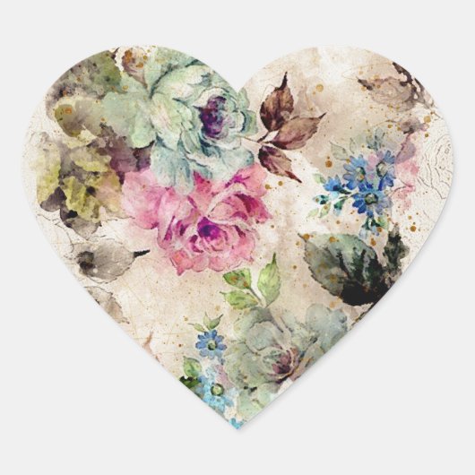 Elegant Floral Waterverf Gold Romantic Hart Sticker (Voorkant)