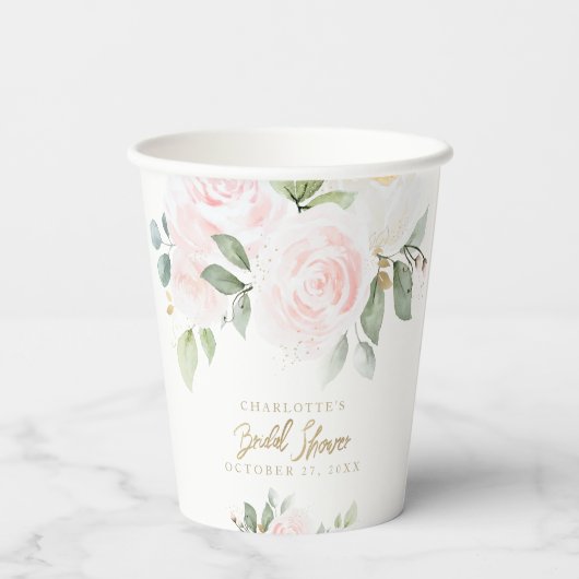 Elegant Floral Waterverf Goud Vrijgezellenfeest Papieren Bekers (Achterkant)