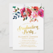 Elegant Floral Waterverf Graduation Party Kaart (Voorkant)
