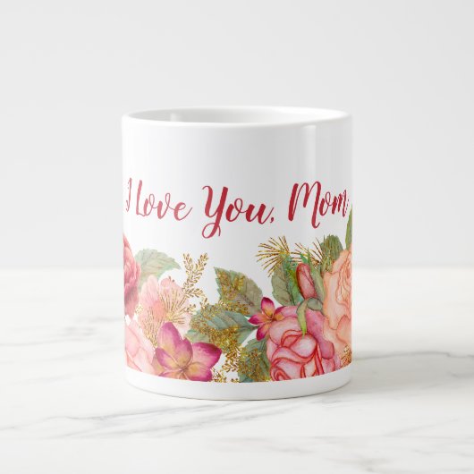 Elegant Floral Waterverf "Ik hou van je moeder" Grote Koffiekop (Voorkant)