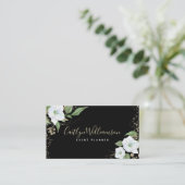 Elegant Floral Waterverf Modern Zwart Goud Script Visitekaartje (Staand voorkant)