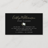 Elegant Floral Waterverf Modern Zwart Goud Script Visitekaartje (Achterkant)
