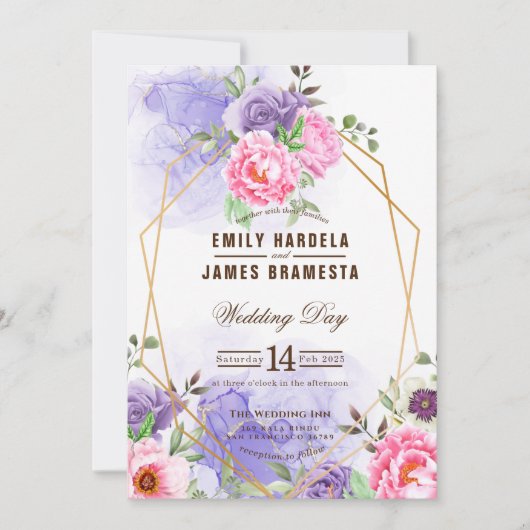 Elegant Floral Waterverf omwoeld huwelijk Kaart (Voorkant)