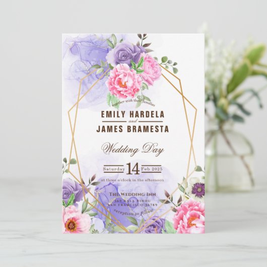 Elegant Floral Waterverf omwoeld huwelijk Kaart (Staand voorkant)