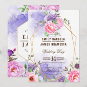 Elegant Floral Waterverf omwoeld huwelijk Kaart (Voorkant / Achterkant)