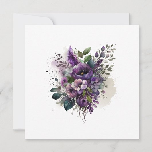 Elegant Floral Waterverf Paars Boho Wedding Kaart (Achterkant)