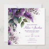 Elegant Floral Waterverf Paars Boho Wedding Kaart (Voorkant)