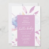 Elegant Floral Waterverf Paars Hallo Baby shower Kaart (Voorkant)