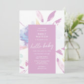 Elegant Floral Waterverf Paars Hallo Baby shower Kaart (Staand voorkant)