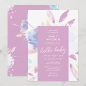 Elegant Floral Waterverf Paars Hallo Baby shower Kaart (Voorkant / Achterkant)
