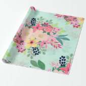 Elegant Floral Waterverf Paint Mint Girly Design Cadeaupapier (Uitgerold)