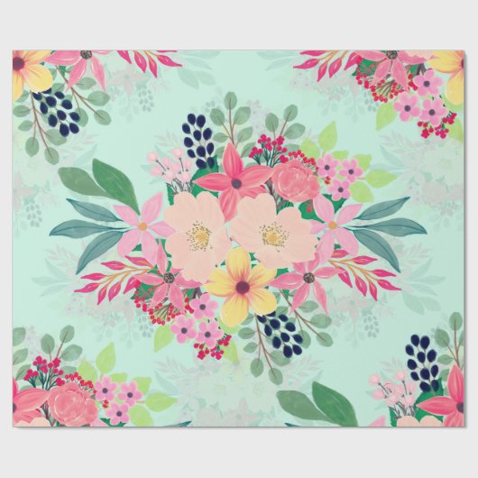 Elegant Floral Waterverf Paint Mint Girly Design Cadeaupapier (Vlak)