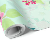 Elegant Floral Waterverf Paint Mint Girly Design Cadeaupapier (Rol Hoek)