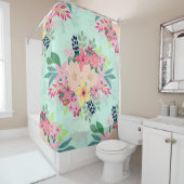 Elegant Floral Waterverf Paint Mint Girly Design Douchegordijn (In situ)