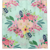 Elegant Floral Waterverf Paint Mint Girly Design Douchegordijn (Voorkant)