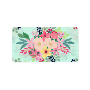 Elegant Floral Waterverf Paint Mint Girly Design Etiket