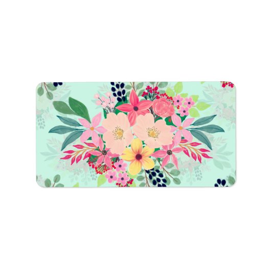 Elegant Floral Waterverf Paint Mint Girly Design Etiket (Voorkant)