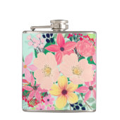 Elegant Floral Waterverf Paint Mint Girly Design Heupfles (Voorkant)