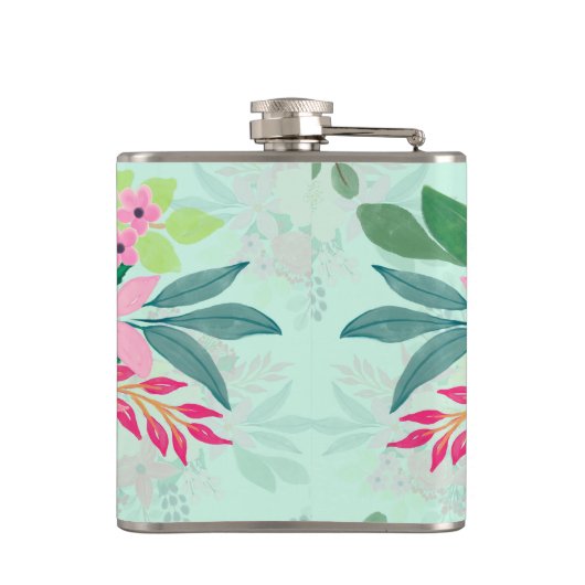 Elegant Floral Waterverf Paint Mint Girly Design Heupfles (Achterkant)