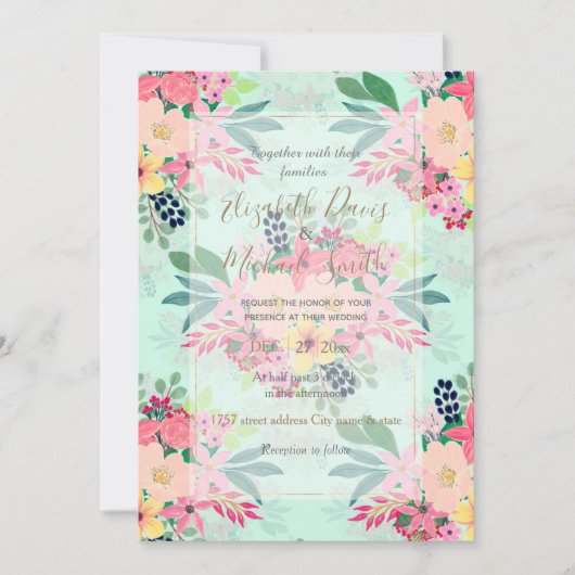 Elegant Floral Waterverf Paint Mint Girly Design Kaart (Voorkant)