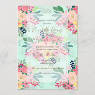 Elegant Floral Waterverf Paint Mint Girly Design Kaart