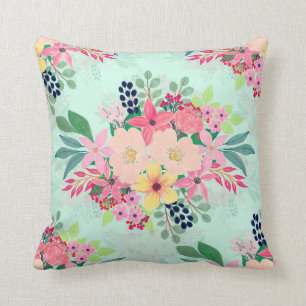 Elegant Floral Waterverf Paint Mint Girly Design Kussen