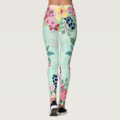 Elegant Floral Waterverf Paint Mint Girly Design Leggings (Achterkant)