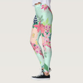 Elegant Floral Waterverf Paint Mint Girly Design Leggings (Links)