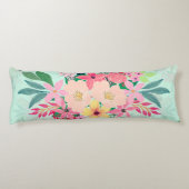 Elegant Floral Waterverf Paint Mint Girly Design Lichaamskussen (Achterkant)