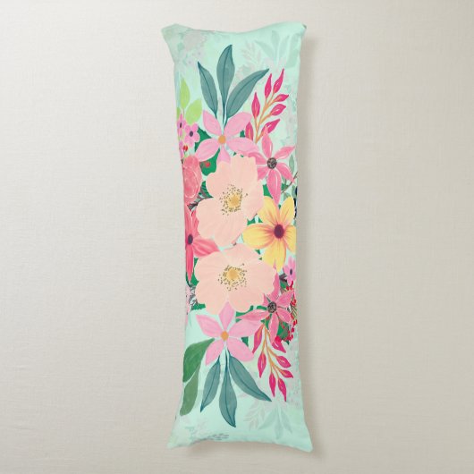 Elegant Floral Waterverf Paint Mint Girly Design Lichaamskussen (Voorkant Verticaal)
