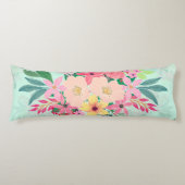 Elegant Floral Waterverf Paint Mint Girly Design Lichaamskussen (Voorkant)
