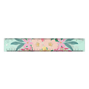 Elegant Floral Waterverf Paint Mint Girly Design Lineaal