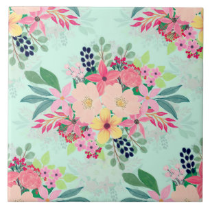 Elegant Floral Waterverf Paint Mint Girly Design Tegeltje