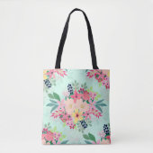 Elegant Floral Waterverf Paint Mint Girly Design Tote Bag (Voorkant)