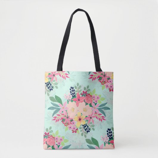 Elegant Floral Waterverf Paint Mint Girly Design Tote Bag (Voorkant)