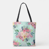 Elegant Floral Waterverf Paint Mint Girly Design Tote Bag (Achterkant)