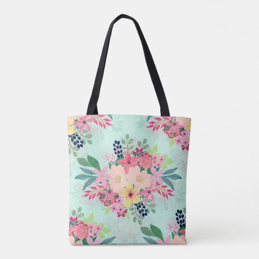 Elegant Floral Waterverf Paint Mint Girly Design Tote Bag (Achterkant)