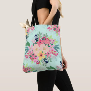 Elegant Floral Waterverf Paint Mint Girly Design Tote Bag