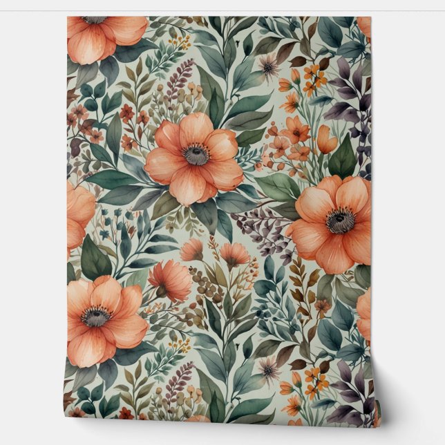 Elegant Floral Waterverf Pattern Behang (Afrollen)