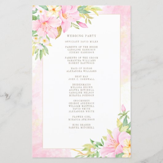 Elegant Floral Waterverf Pink Wedding Programme (Achterkant)