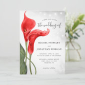 Elegant Floral Waterverf Red Calla Lily Wedding Kaart (Staand voorkant)