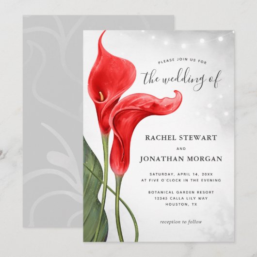 Elegant Floral Waterverf Red Calla Lily Wedding Kaart (Voorkant / Achterkant)