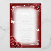 Elegant Floral Waterverf Red Rose Quinceanera Folie Uitnodiging (Voorkant)