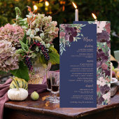Elegant Floral Waterverf Roos Gold Navy Wedding Menu