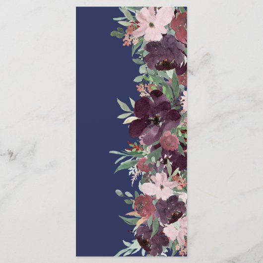 Elegant Floral Waterverf Roos Gold Navy Wedding Menu (Achterkant)