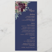 Elegant Floral Waterverf Roos Gold Navy Wedding Menu (Voorkant)