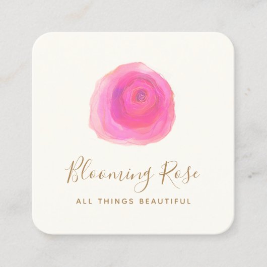 Elegant Floral Waterverf Roos Square Bus Vierkante Visitekaartje (Voorkant)