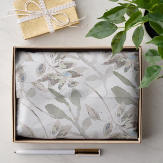 Elegant Floral Waterverf Sage Gray Tissuepapier (Geschenk)