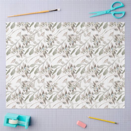 Elegant Floral Waterverf Sage Gray Tissuepapier (Craft)