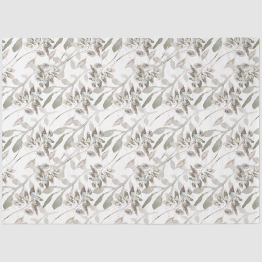 Elegant Floral Waterverf Sage Gray Tissuepapier (Voorkant)